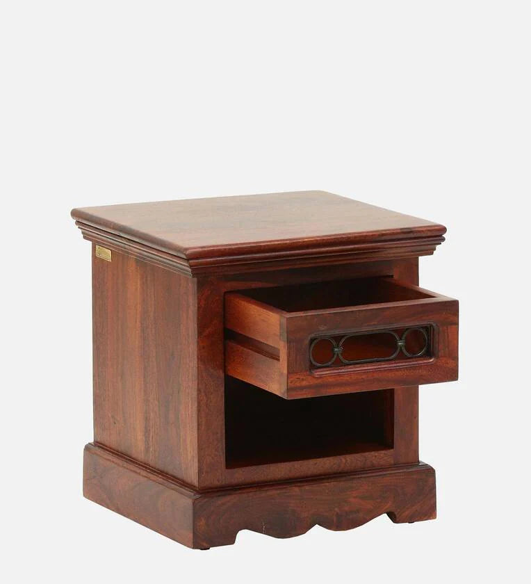 Sheesham Wood Bedside Table In Honey Oak Finish With Drawer