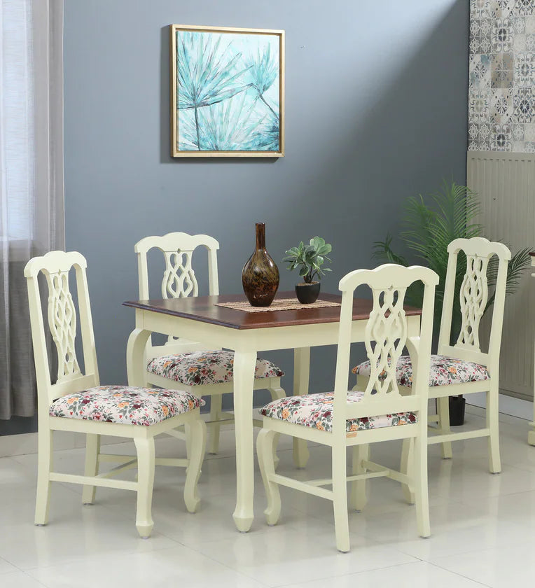 Solid Wood 4 Seater Dining Set In Tulip Finish