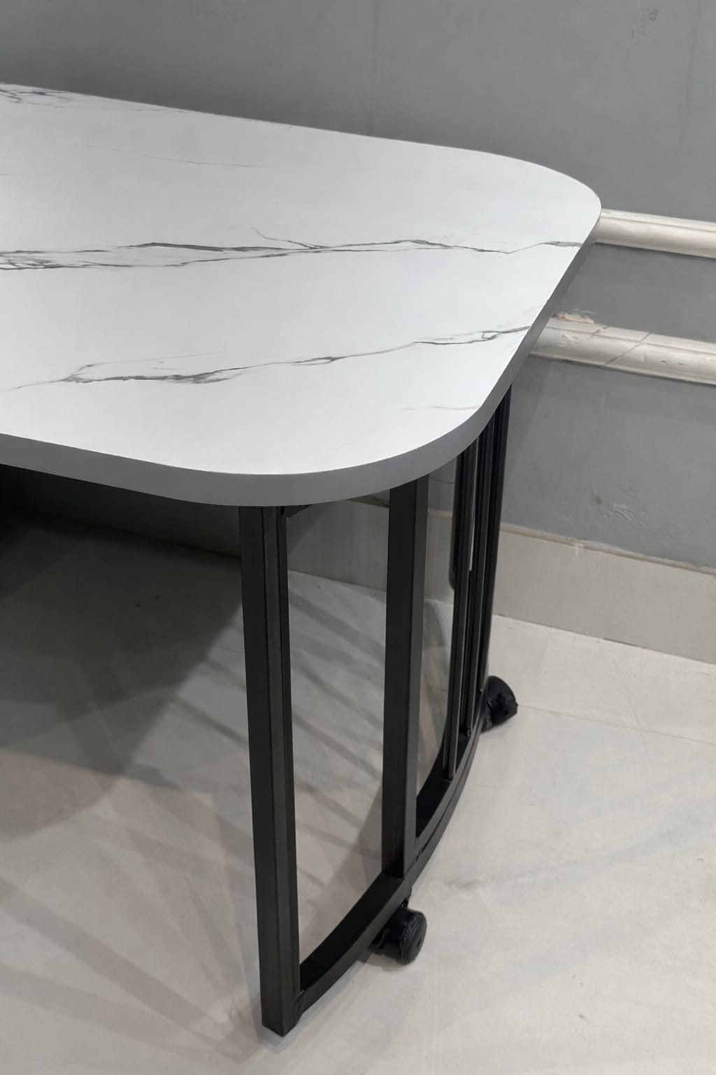 Marble Top Coffee Table in Grey Colour With Rotateable Top & 2 Pouffes