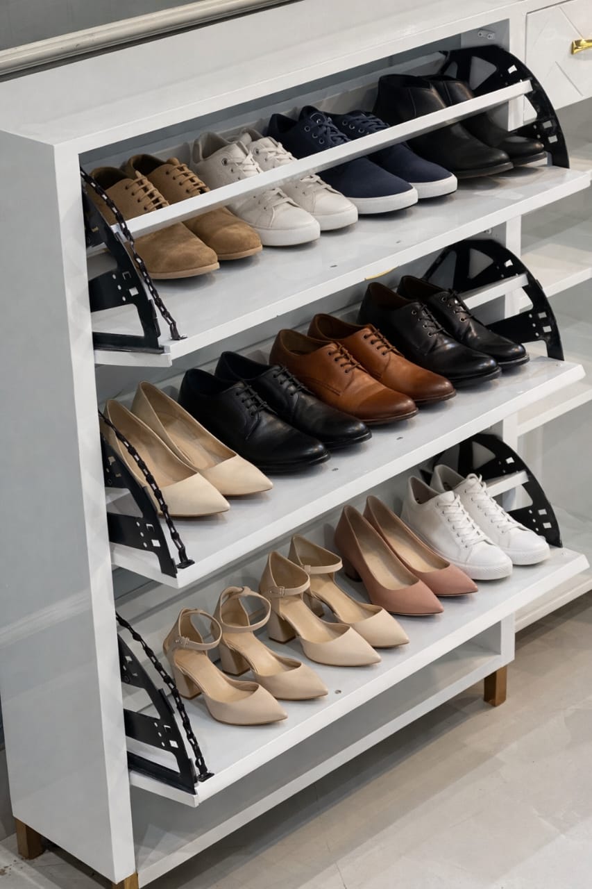 Free Standing Shoe Organizer with 3 Flip Drawers and Side Cabinet