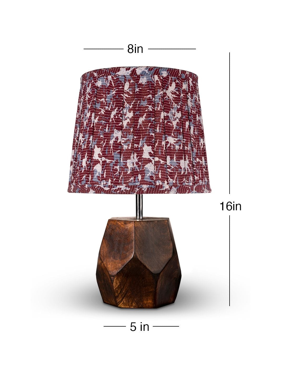 Wooden Hexa Lamp with Pleeted Multicolor Maroon Shade