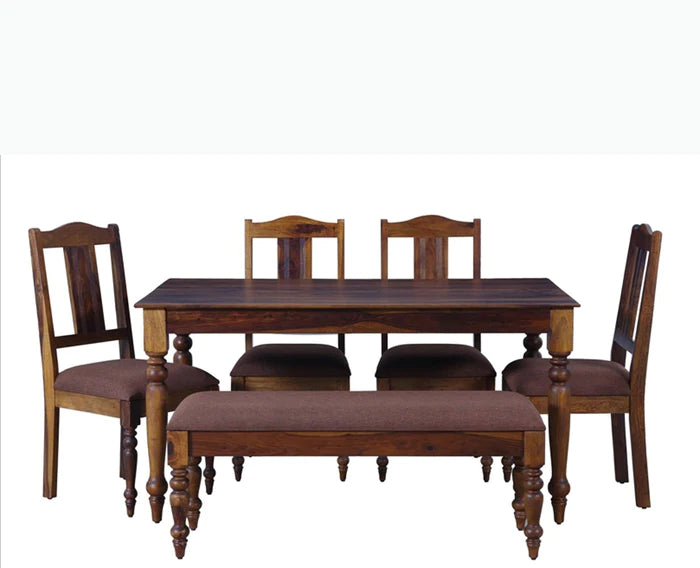 Elysia Solid Wood Six Seater Dining Set With Bench