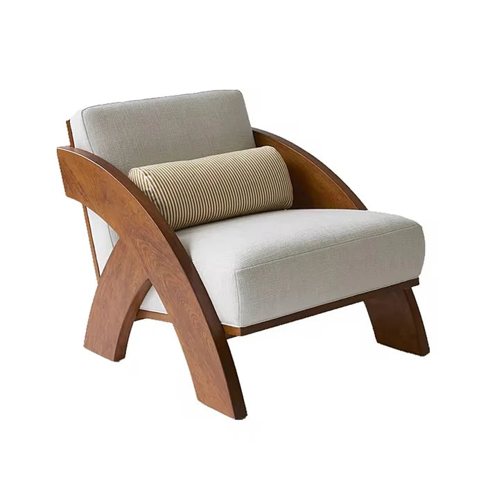 Ouch Cart Modern Wooden Lounge Chair with Cushioned Seat & Curved Armrests
