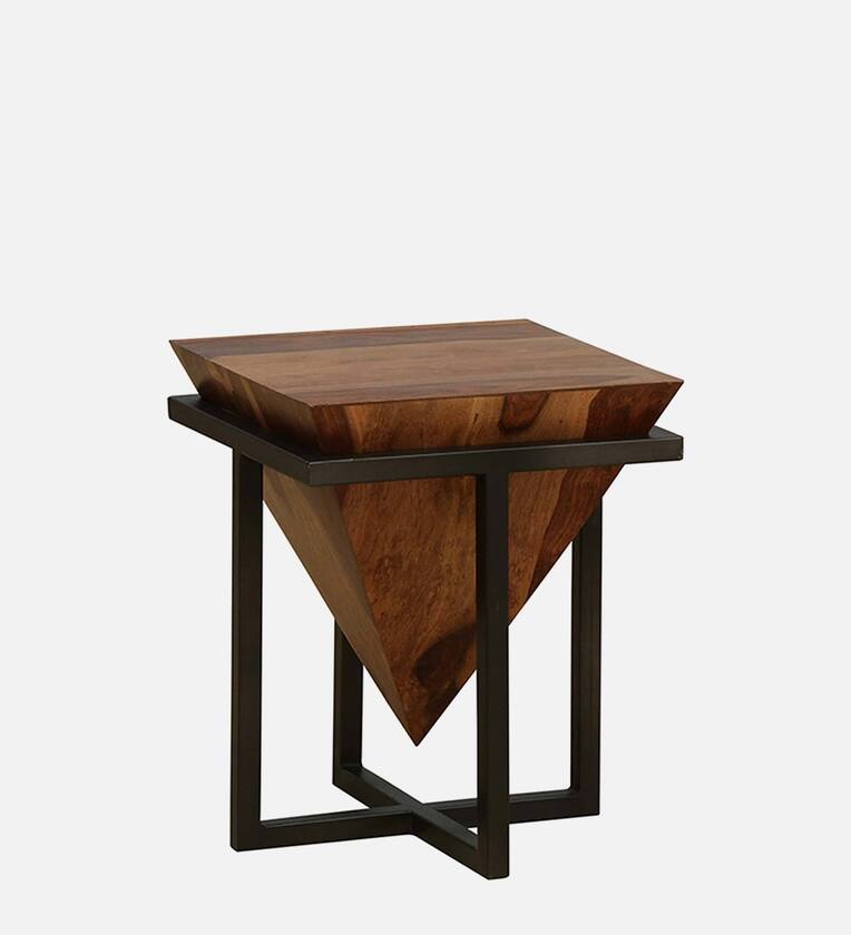 Sheesham Wood Metal Square Coffee Table in Scratch Resistant Provincial Teak Finish