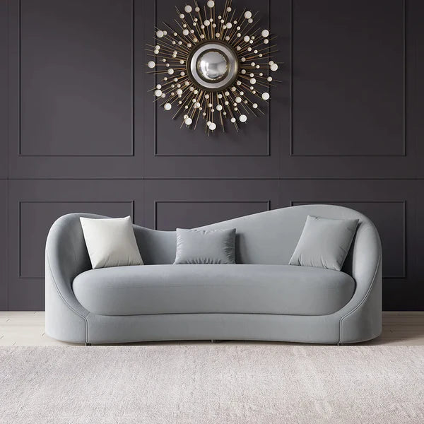Ryan Gray Velvet Upholstered Sofa 3-Seater Sofa Solid Wood Frame