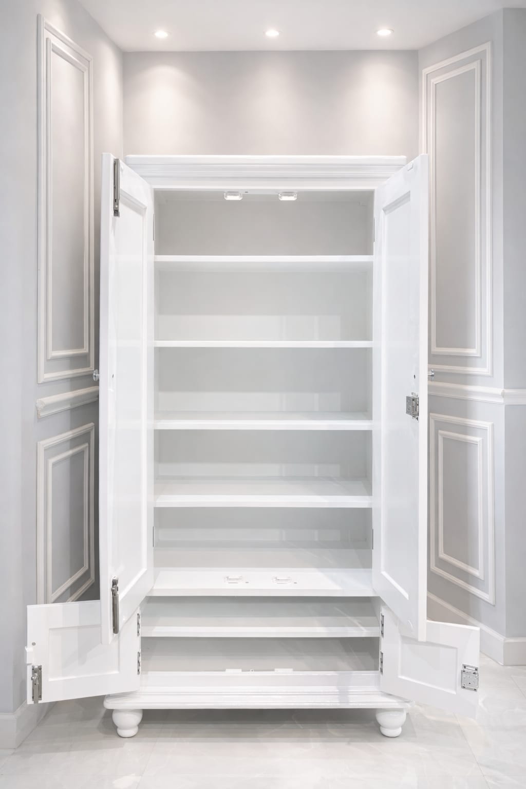 Premium White Wooden Almirah Wardrobe with Double Door & Storage Cabinets