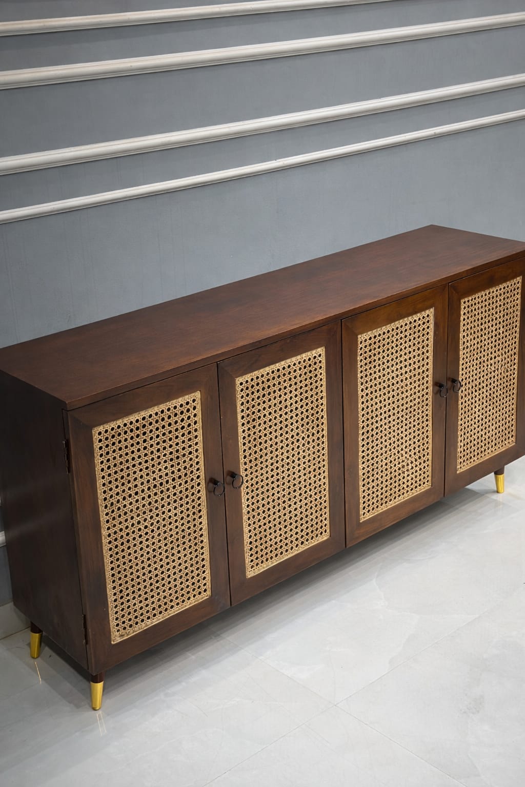 Rubin 4 Door Mango Wood & Cane Door Cabinets and Sideboard