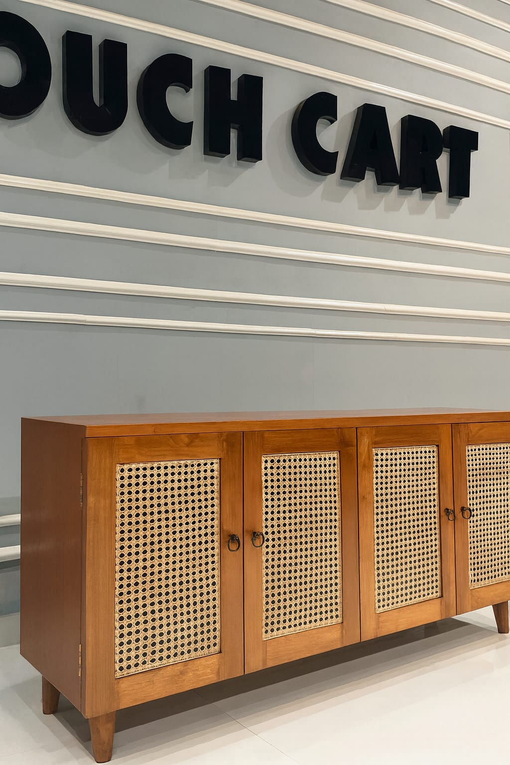 TEAK WOOD RATTAN SIDEBOARD BROWN