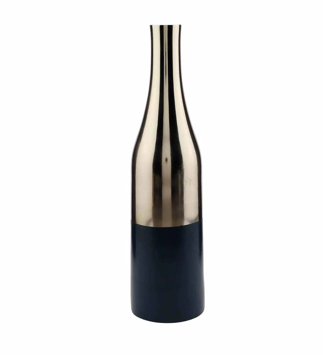 Teal Blue And Nickle Champagne Bottle Vase Set,