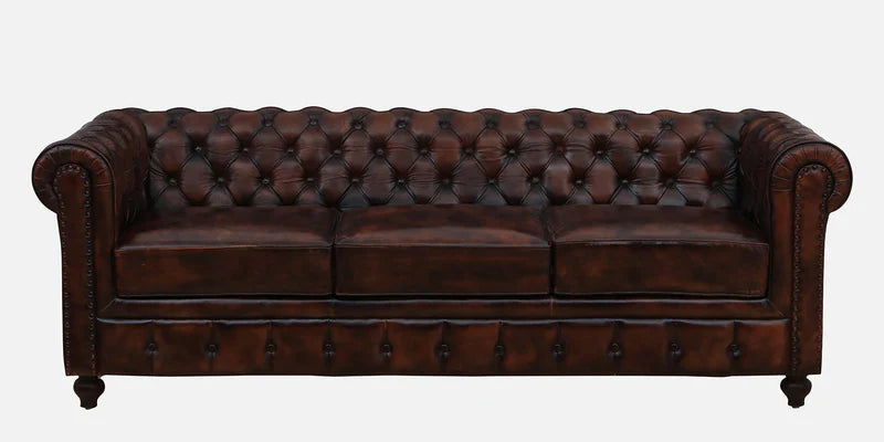 Leather 3 Seater Sofa In Brown Finish