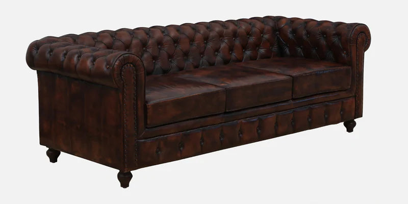Leather 3 Seater Sofa In Brown Finish