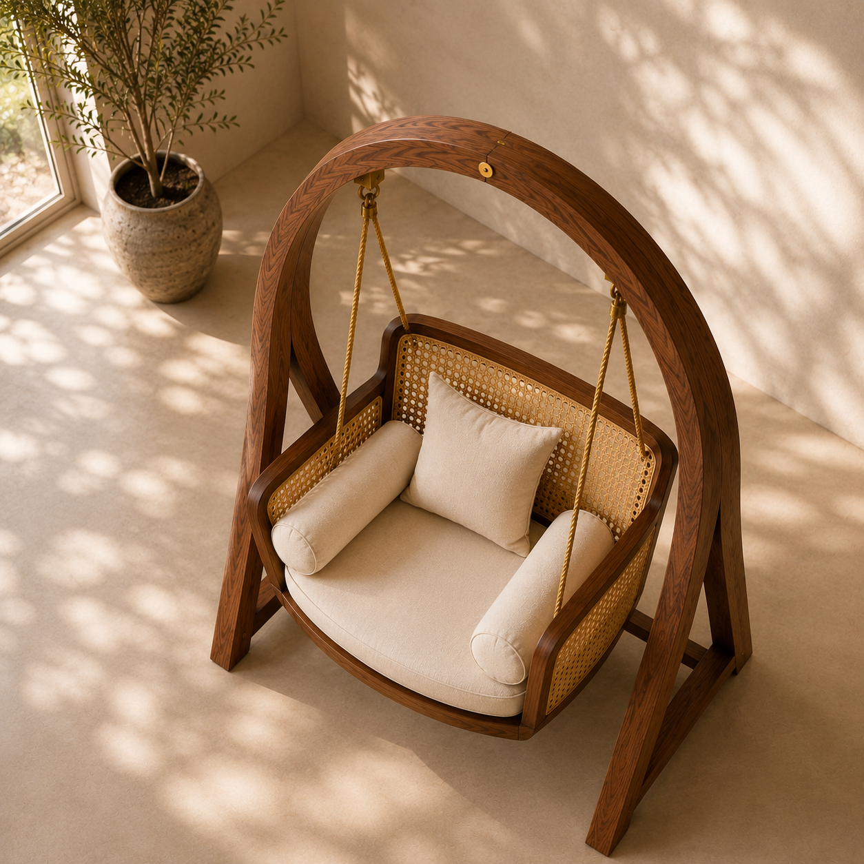 Wooden Hanging Swing Chair with Cushions – Stylish Indoor & Outdoor Lounge Swing