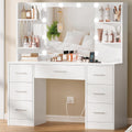 Large Vanity Desk with LED Lighted Mirror & Power Outlet,Makeup Vanity Table with 7 Drawers,4 Shelves and 5 Hooks,Vanity Table, Vanity Desk Set for Bedroom,Bathroom,White