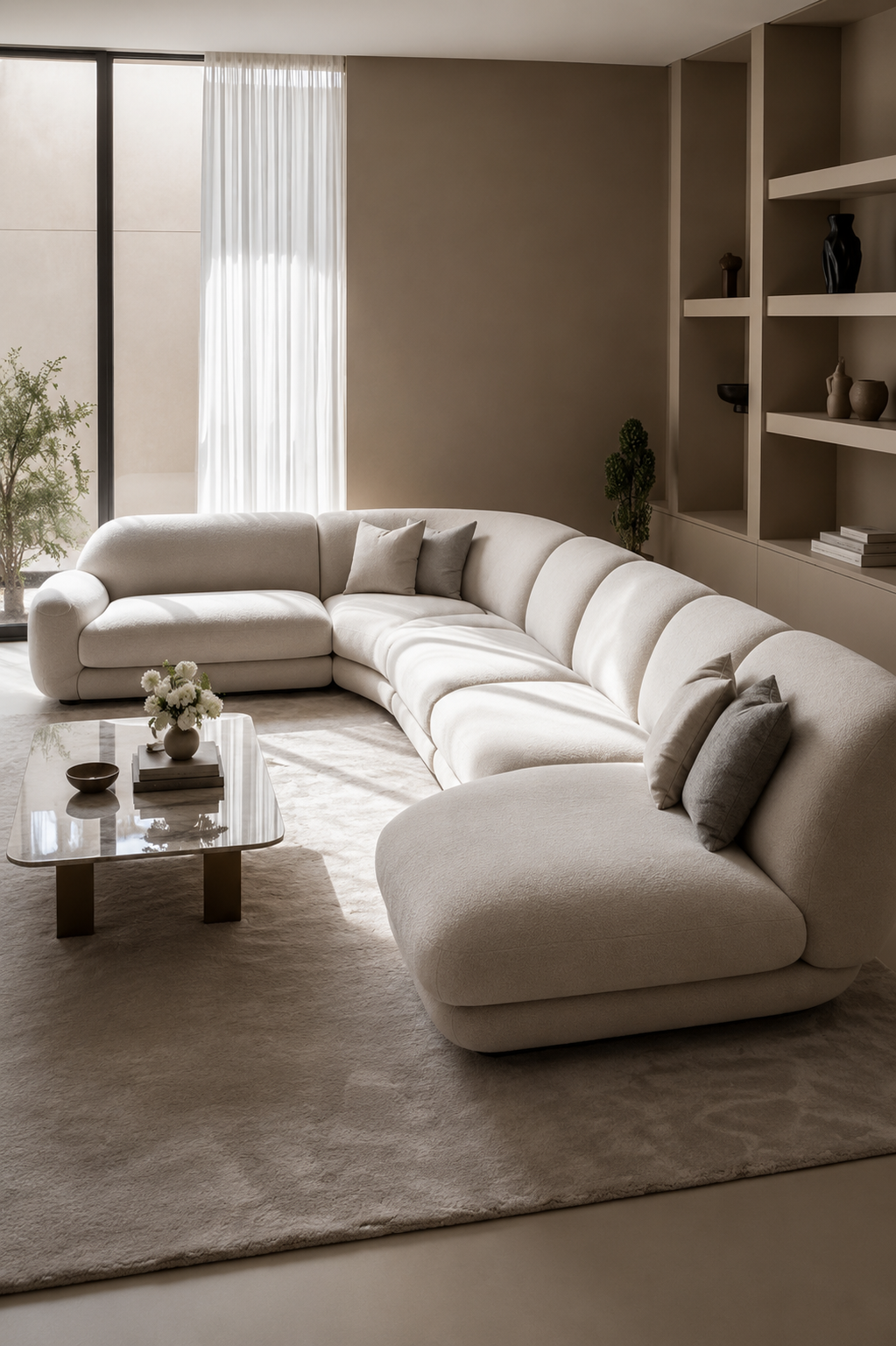 Modern Curved Sectional Sofa | Luxury Bouclé Upholstered L-Shaped Sofa Set | Contemporary Modular Corner Couch for Living Room