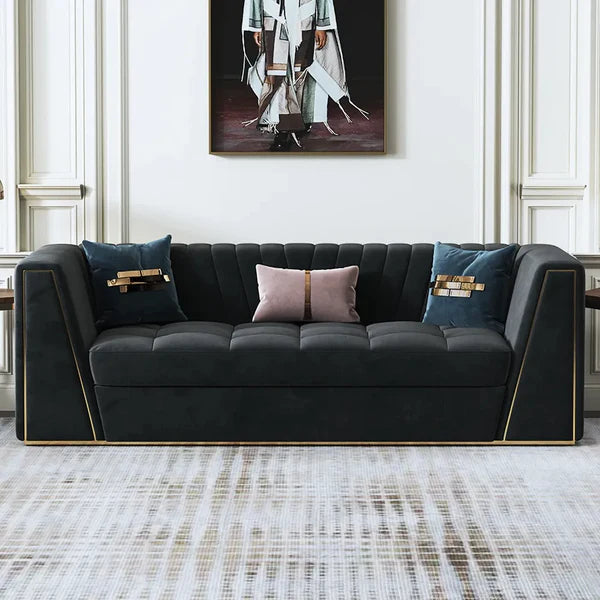 Modular Velvet Sofa Deep Gray Tufted Upholstery Modern Couch