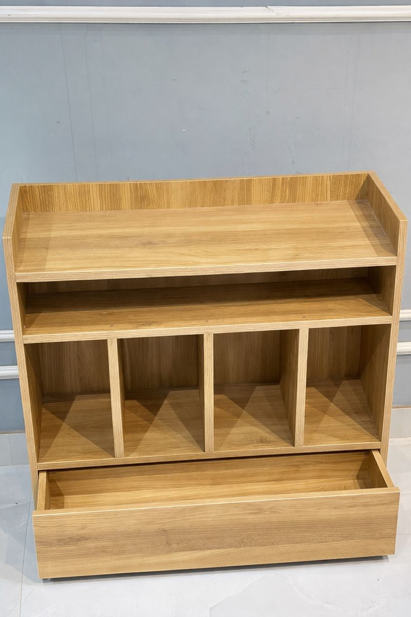 Modern Wooden Storage Cabinet with Open Shelves & Drawer | Multi-Utility Organizer
