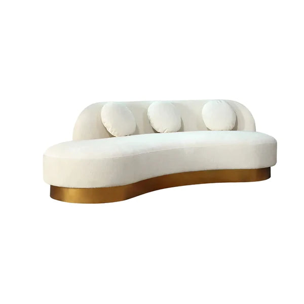 Maricel Gold Velvet Curved Sofa for 3 Seaters with Pillows & Stainless Steel Base