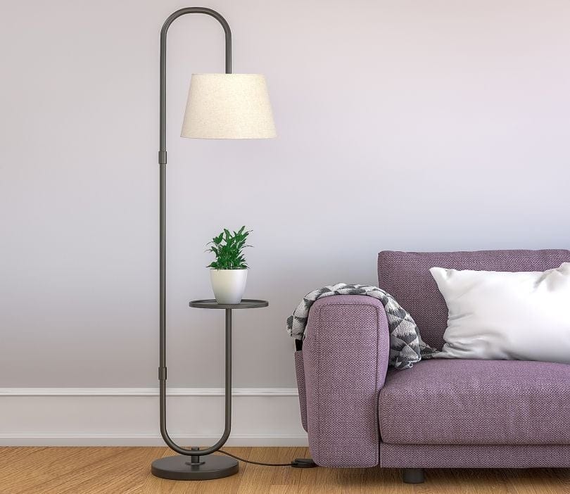 Modern Metal Covered Floor Lamp Standing With Table Shelf