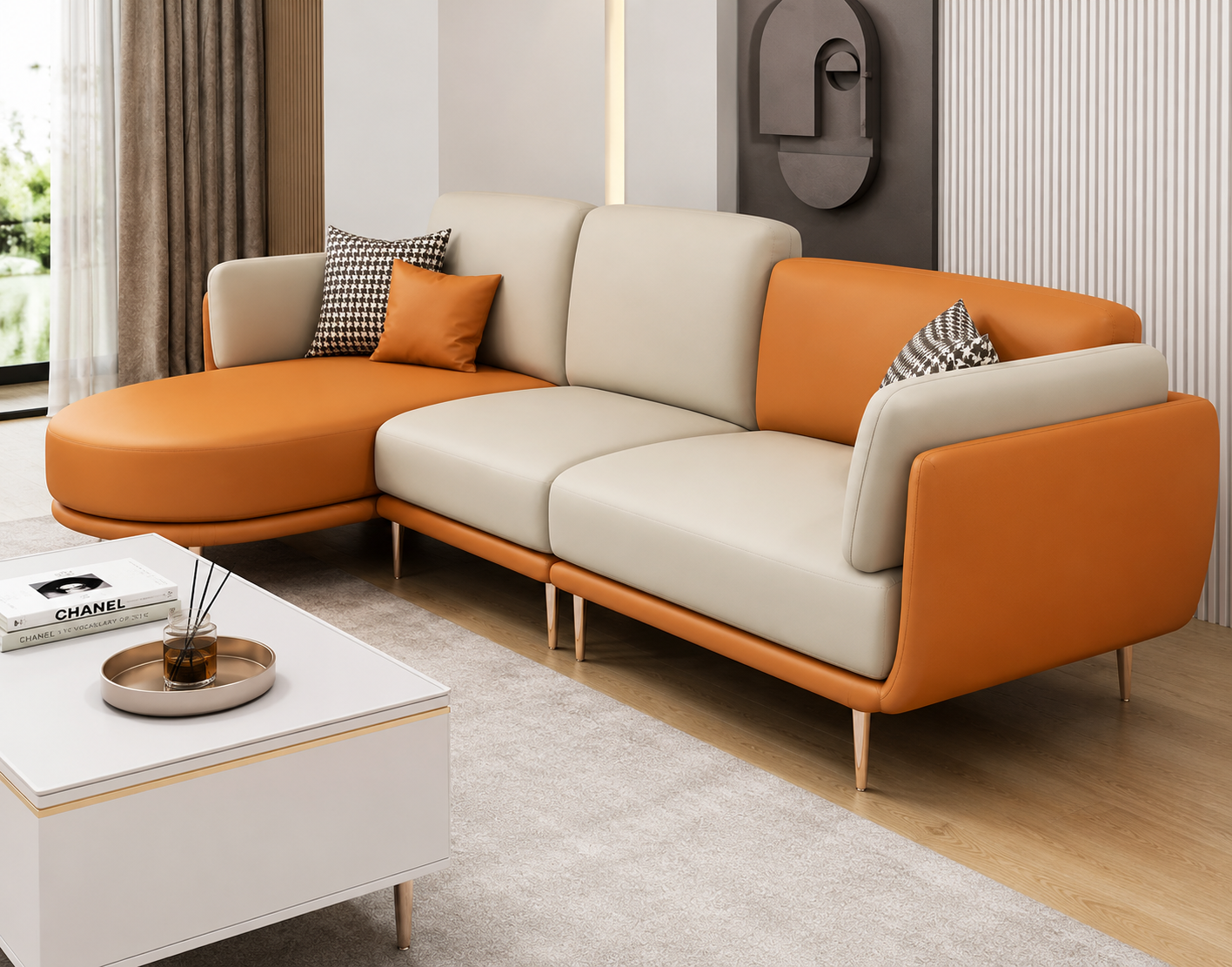 Modern L-Shaped Sectional Sofa with Chaise Lounge | Premium Upholstered 4-Seater Living Room Sofa