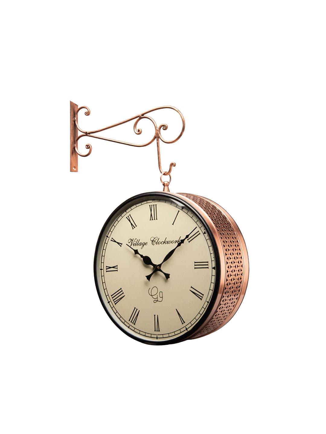 Double Sided Copper Jali Station Wall Clock 12 Inches