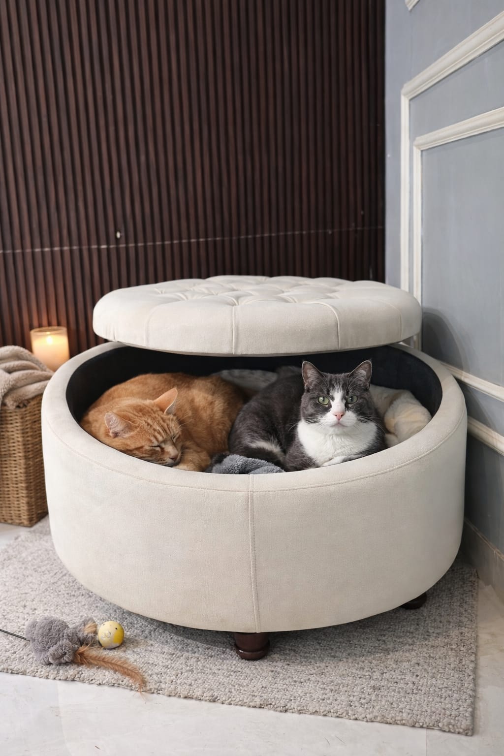 Wide Round Storage Ottoman with Storage