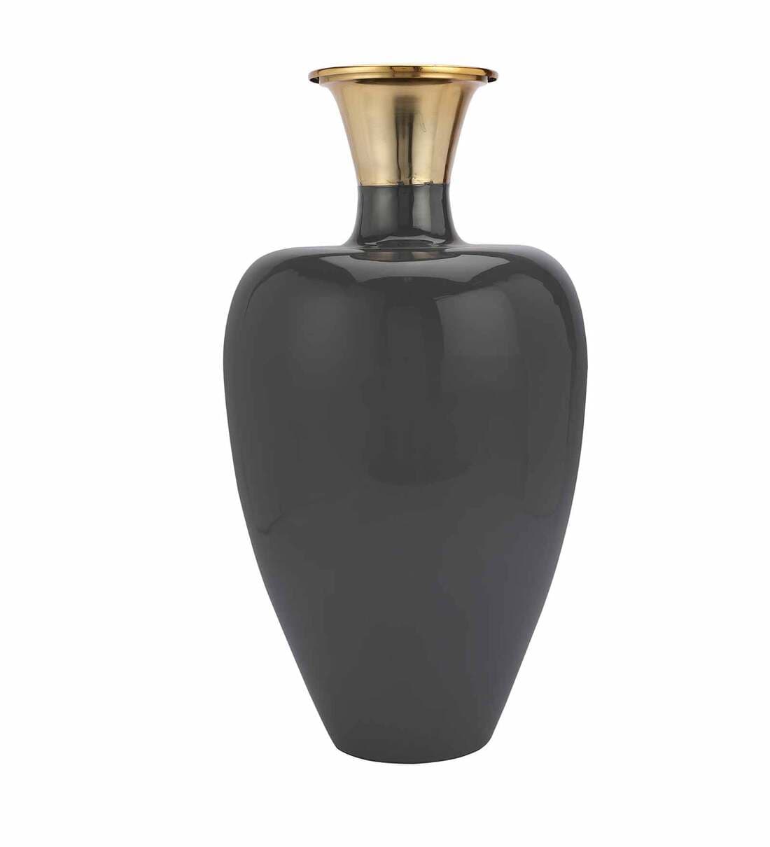 Urn Deidra Dim Grey Metal & Brass Vase Finger Painted Enamel,