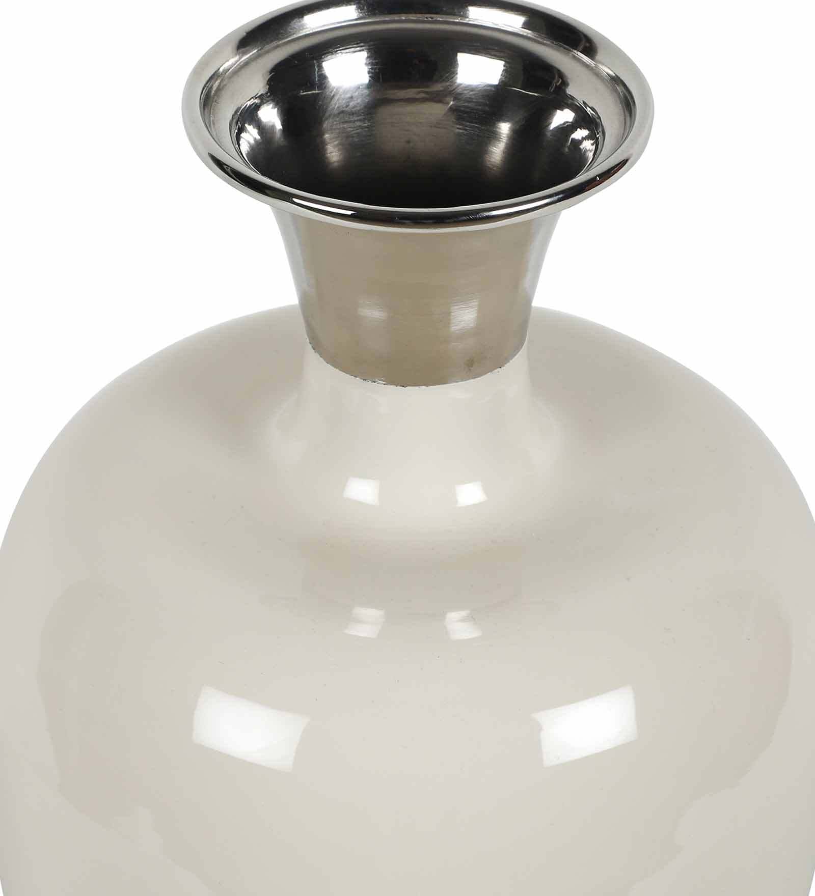 Urn Deidra Fawn White & Brass Vase Finger Painted Enamel,