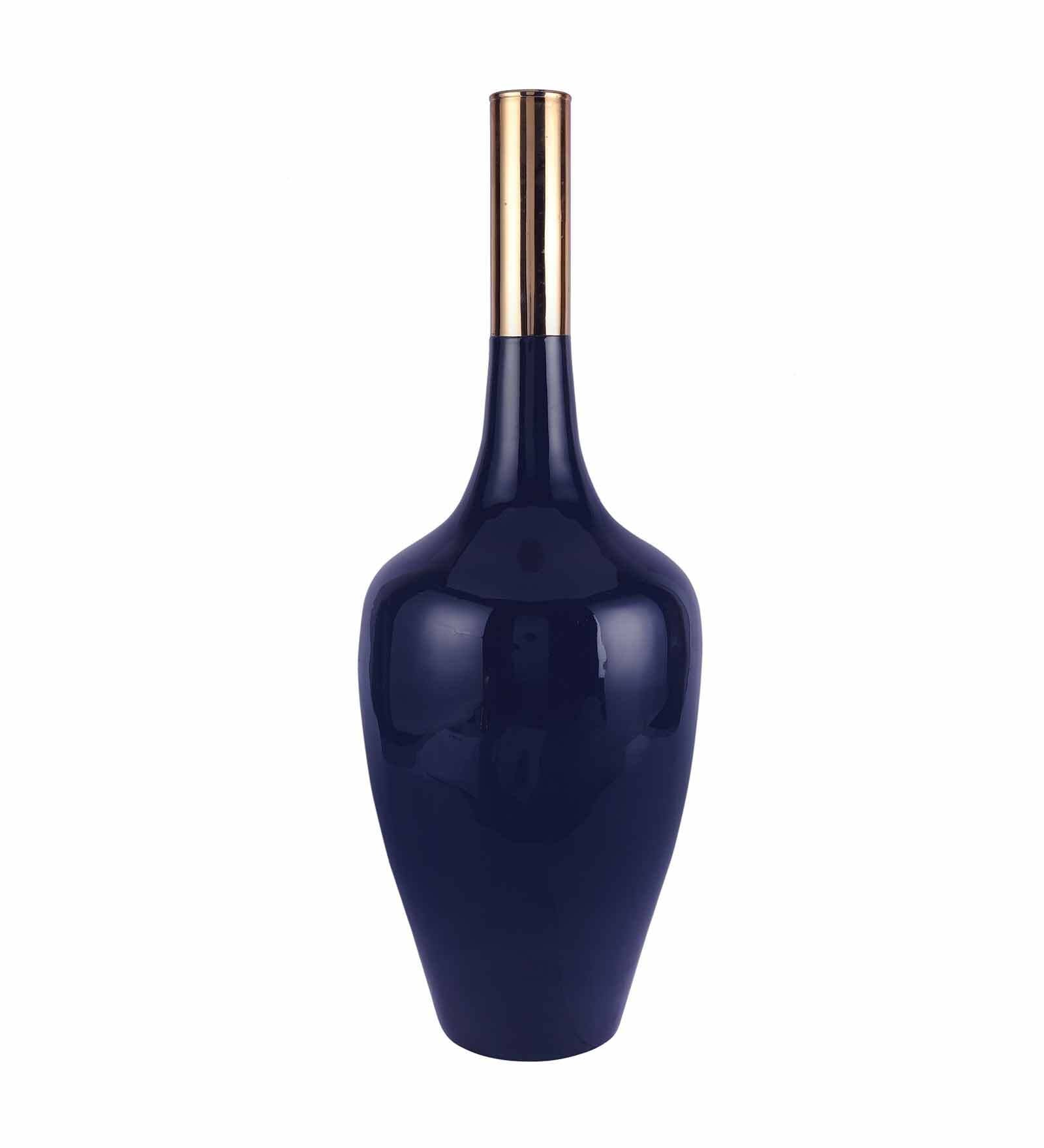 Deidra Teal Blue Brass Table Vase,