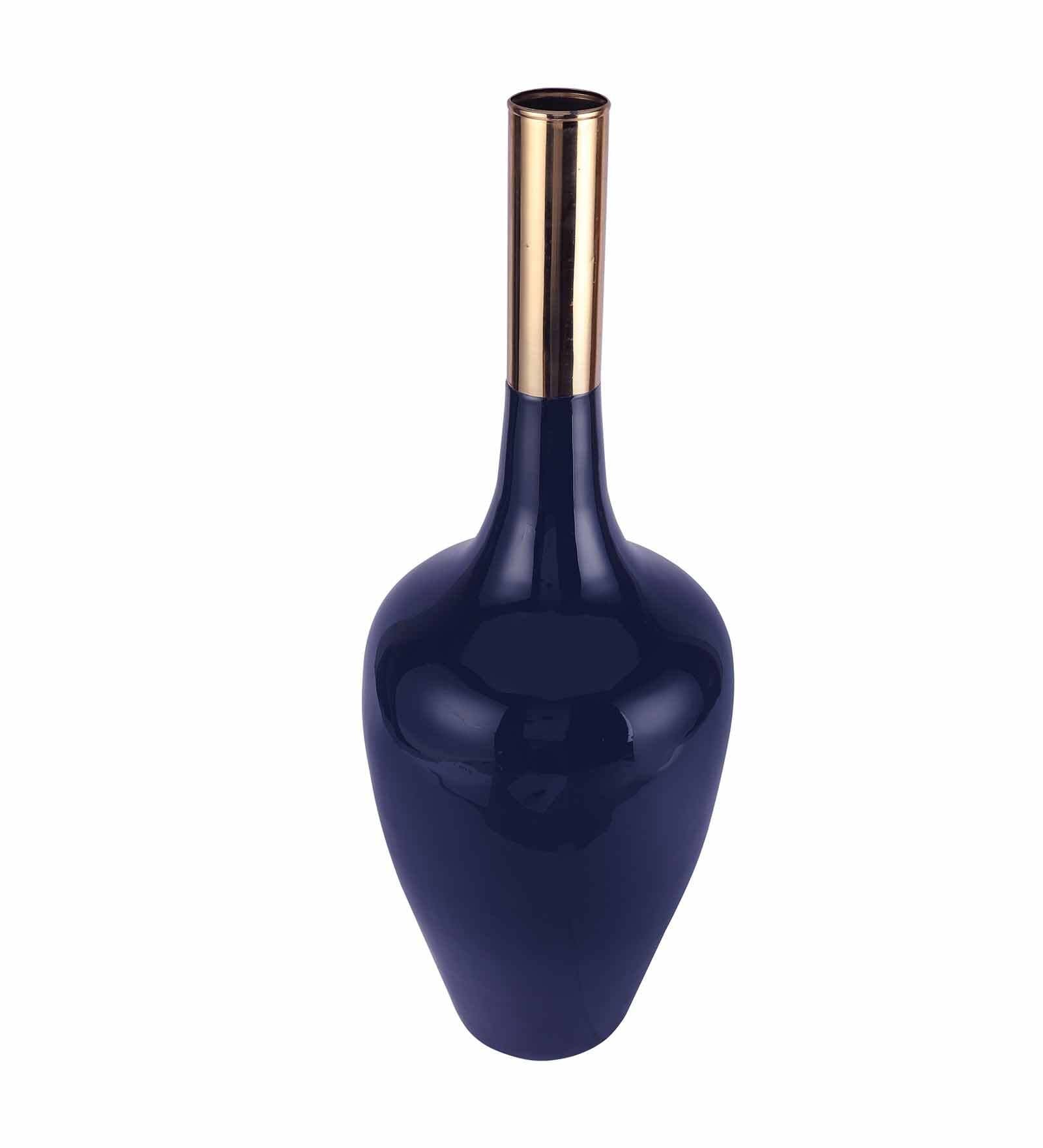 Deidra Teal Blue Brass Table Vase,
