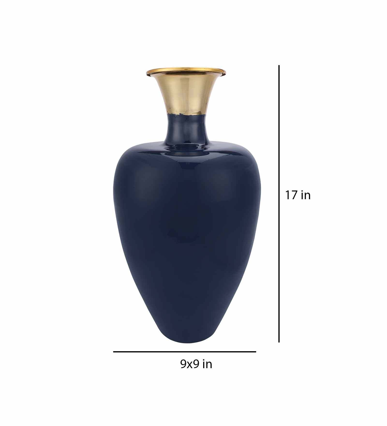 Urn Deidra Teal Blue Metal & Brass Vase Finger Painted Enamel,