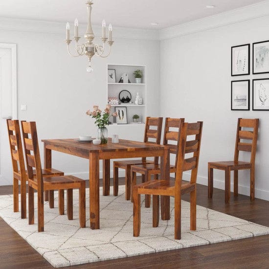 Sheeasham Wood Kallang Dining Set Six Seater | Dining Table Set (Honey Finish)