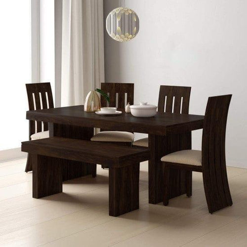 dining41.jpg Sheesham Wood Dining Set Six Seater With Bench | Dining Room Furniture In Walnut Finish - Image 1