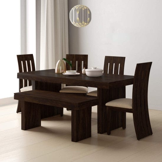 Sheesham Wood Dining Set Six Seater With Bench | Dining Room Furniture In Walnut Finish