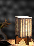 Wooden Brown Base Lamp with pleeted Grey Chainprint Soft Shade