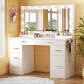 Large Size Vanity Desk with LED Mirror, Power Outlet, and 7 Spacious Drawers