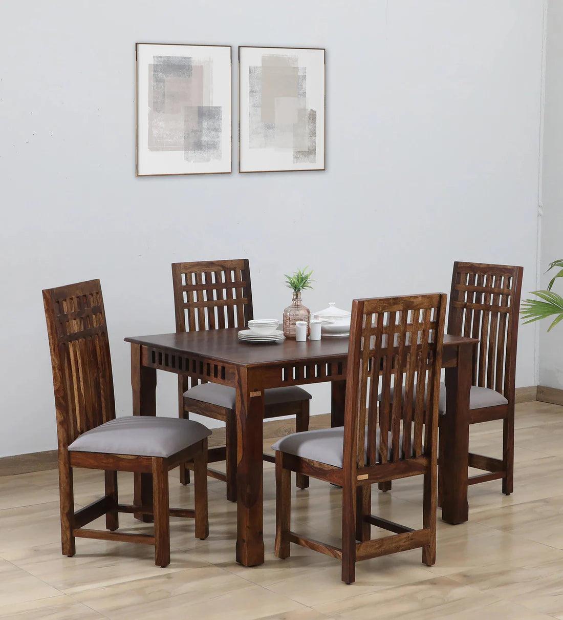 Sheesham Wood 4 Seater Dining Set In Scratch Resistant Provincial Teak Finish - Ouch Cart 