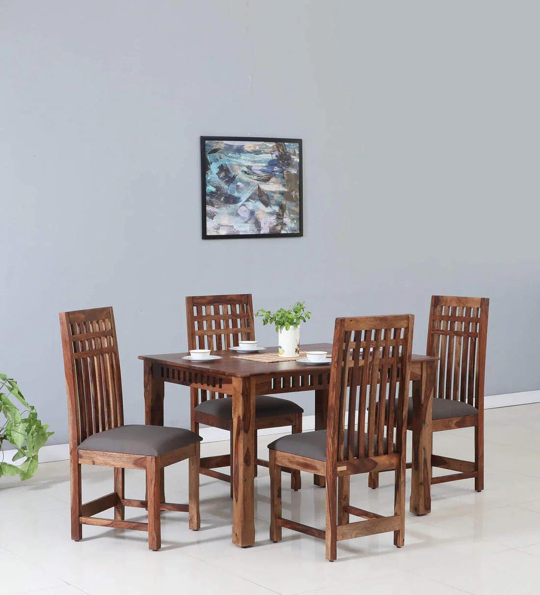 Sheesham Wood 4 Seater Dining Set In Scratch Resistant Rustic Teak Fin