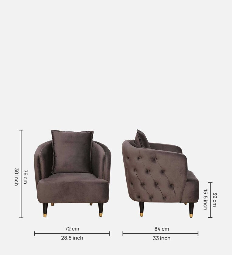 Velvet 1 Seater Sofa In Grey Colour