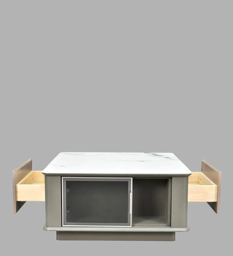 Marble Coffee Table in White And Grey Colour With Drawers