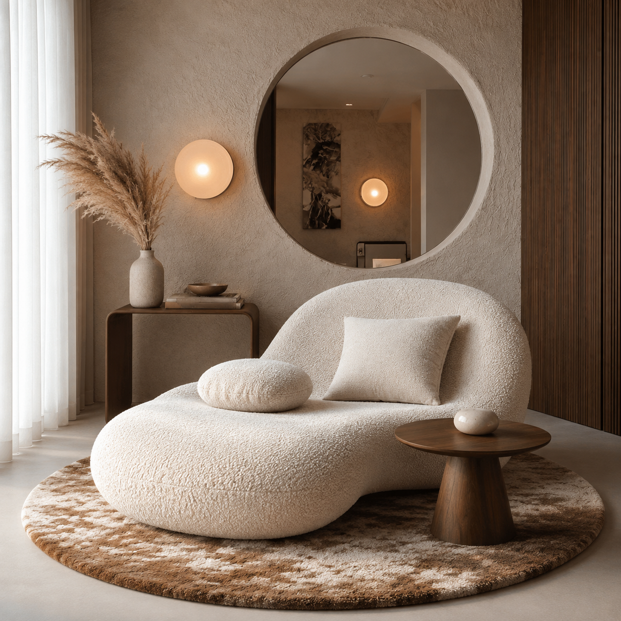 Modern Curved Chaise Lounge Sofa – Plush Upholstered Accent Couch for Living Room