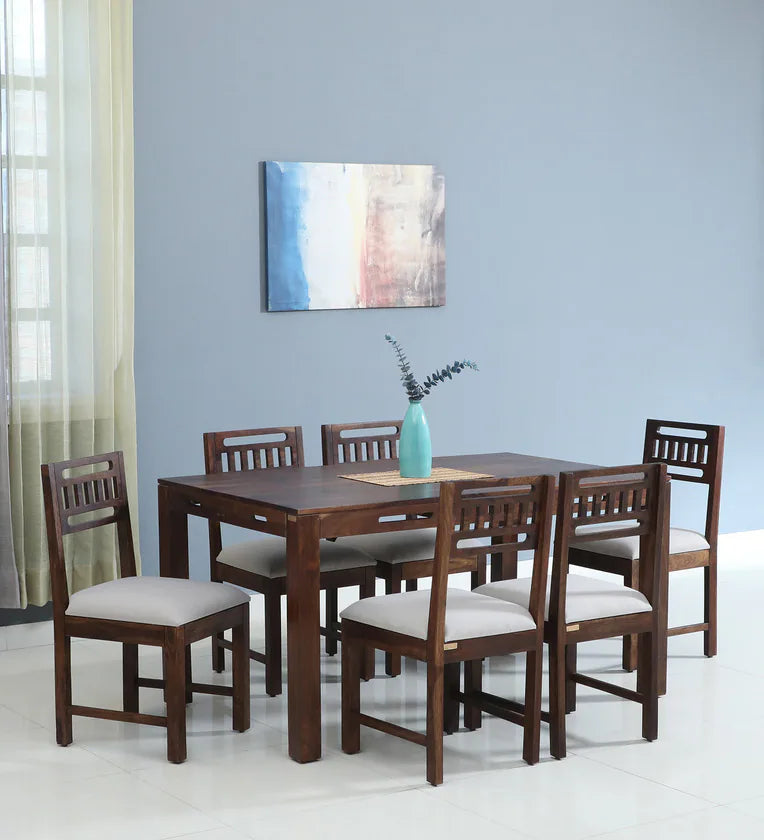 Sheesham Wood 6 Seater Dining Set In Scratch Resistant Provincial Teak Finish Finish