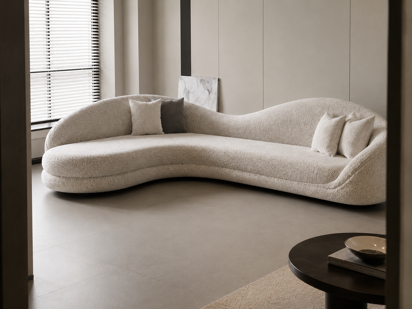 Ouch Cart Modern Curved Bouclé Sofa | Luxury Sculptural Upholstered Sectional Couch | Contemporary Minimalist Living Room Sofa | Cream White Designer Lounge Sofa
