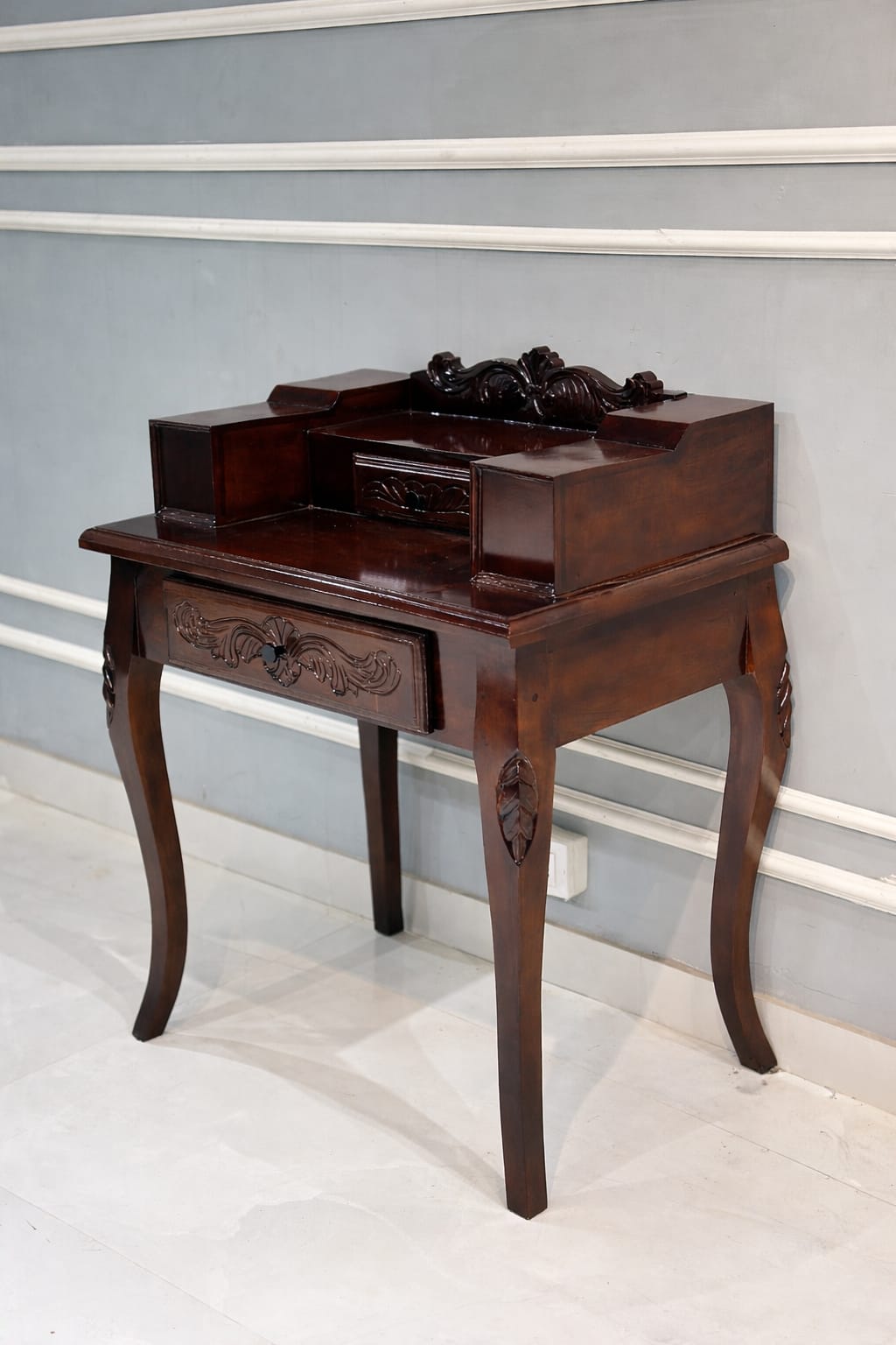 Furniture Piece Carved Wood Two Drawer Telephone Table