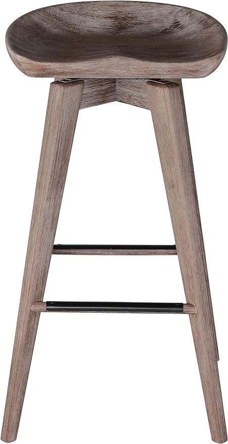 Home Tiwi Backless Swivel Barstool in Solid Wood, 29" Whitewash Gray
