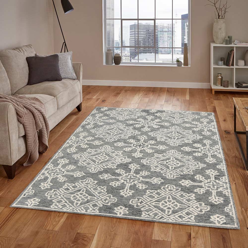 Gray Steel Wool Boston 4x6 Feet  Hand-Tufted Carpet - Rug