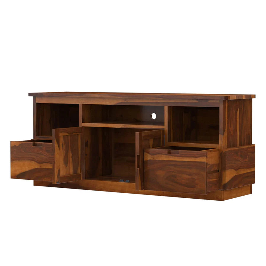 ABBA MODERN SOLID WOOD TV STAND WITH 2 DRAWERS