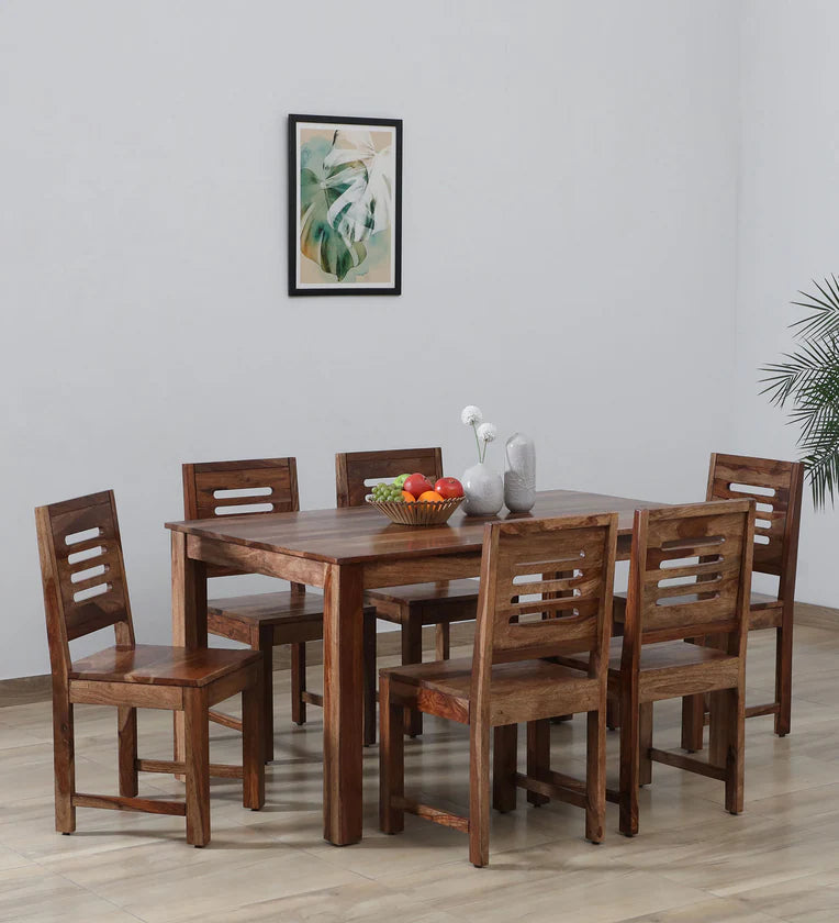 Sheesham Wood 6 Seater Dining Set In Scratch Resistant Rustic Teak Finish