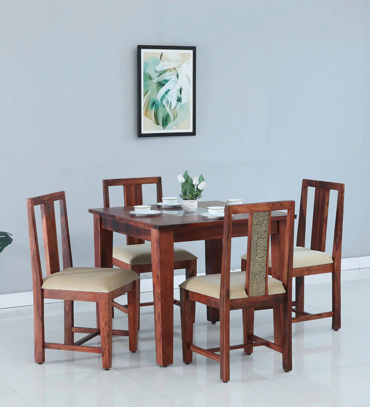 Sheesham Wood 4 Seater Dinning Set in Scratch Resistant Honey Oak Finish