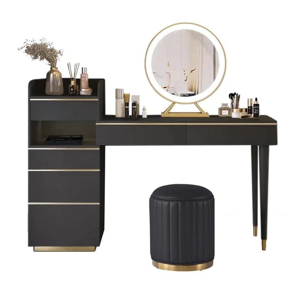 Lifewit Vanity Desk Set with Mirror and Lights, Black Makeup Dressing Table with 6 Drawers & Stool, Adjustable Brightness, Suitable for Bedroom/Bathroom, Wooden Frame