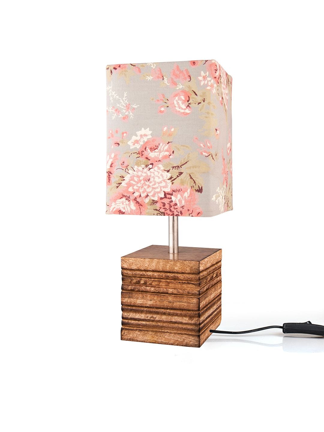 Wooden Stripped Cube Lamp with Colorful Grey Shade